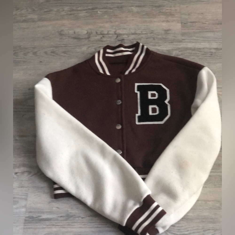 Brown/Black/White Cropped Letterman Jacket